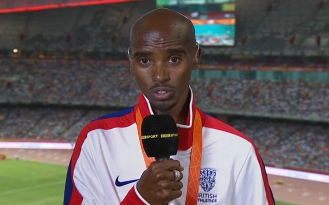 Mo Farah talking to the BBC