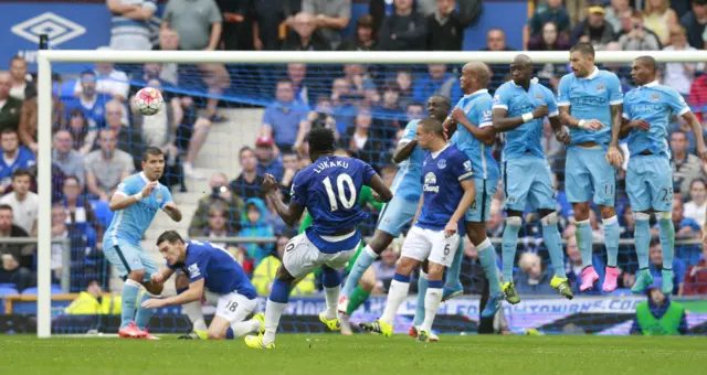 Romelu Lukaku takes a free kick