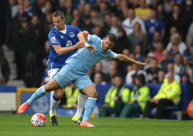 Sergio Aguero and Phil Jagielka