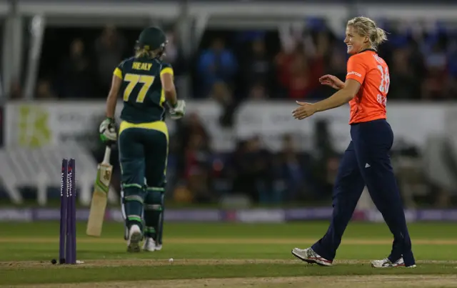 Katherine Brunt celebrates wicket