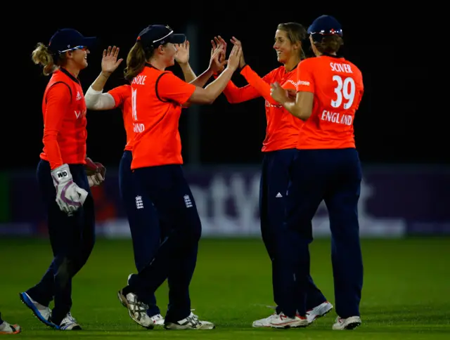 Jenny Gunn celebrates wicket