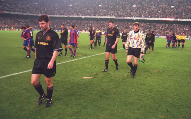 Manchester United are beaten 4-0 by Barcelona in 1994