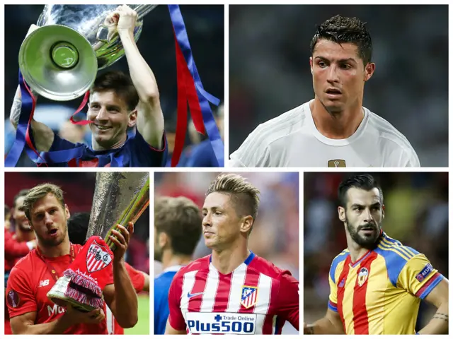 Split pic showing Barcelona, Real Madrid, Sevilla, Atletico Madrid and Valencia