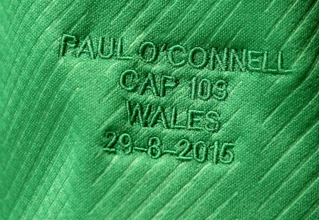 Captain Paul O'Connell's jersey displaying his number of Ireland caps