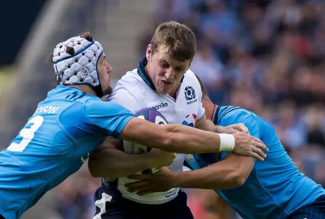 Mark Bennett on the attack for Scotland