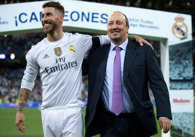 Real Madrid defender Sergio Ramos (left) with manager Rafael Bentiez