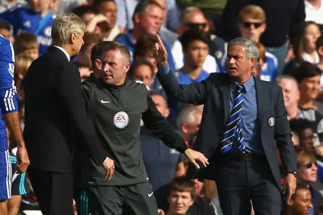 Chelsea manager Jose Mourinho (right) and Arsenal boss Arsene Wenger (left)