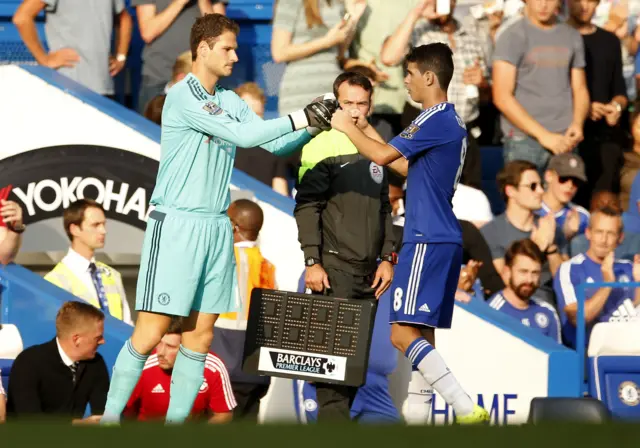 Asmir Begovic is brought on for Oscar