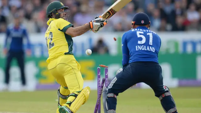 Glenn Maxwell is bowled by Moeen Ali