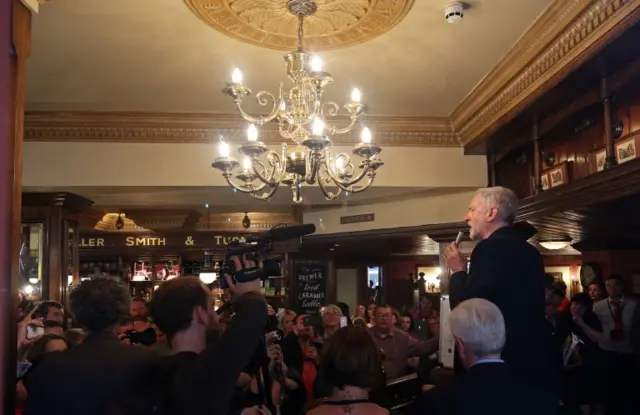 Jeremy Corbyn speaking at a pub in central London