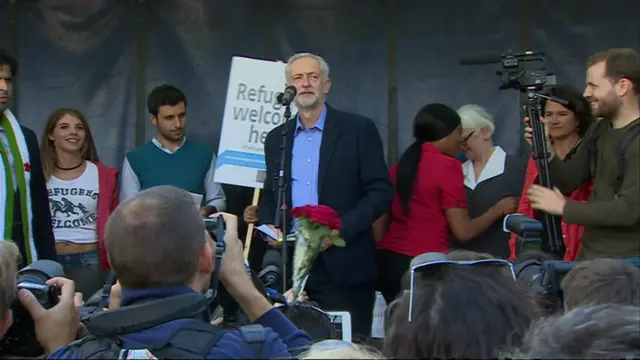 Jeremy Corbyn addressing rally in Parliament Square