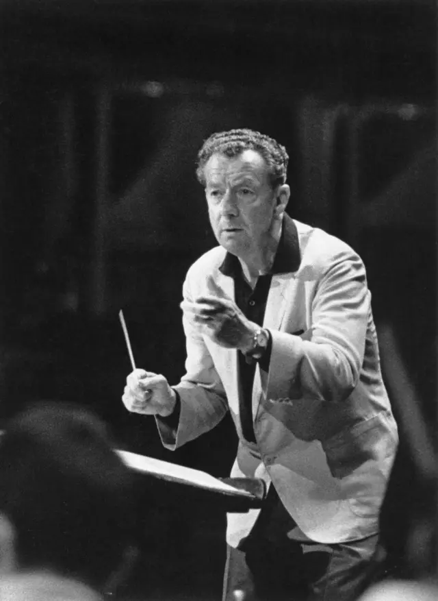 Benjamin Britten during a rehearsal for the Proms with the London Symphony Orchestra at the Royal Albert Hall in London, 1963.