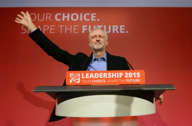 Jeremy Corbyn waves to the conference crowd