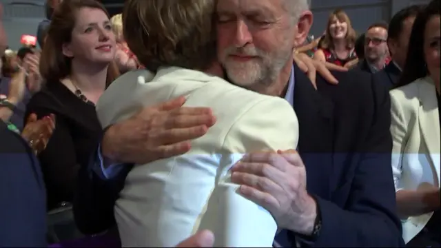 Jeremy Corbyn embraces Yvette Cooper