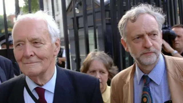 Tony Benn with Jeremy Corbyn