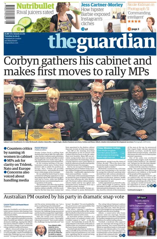 Guardian front page