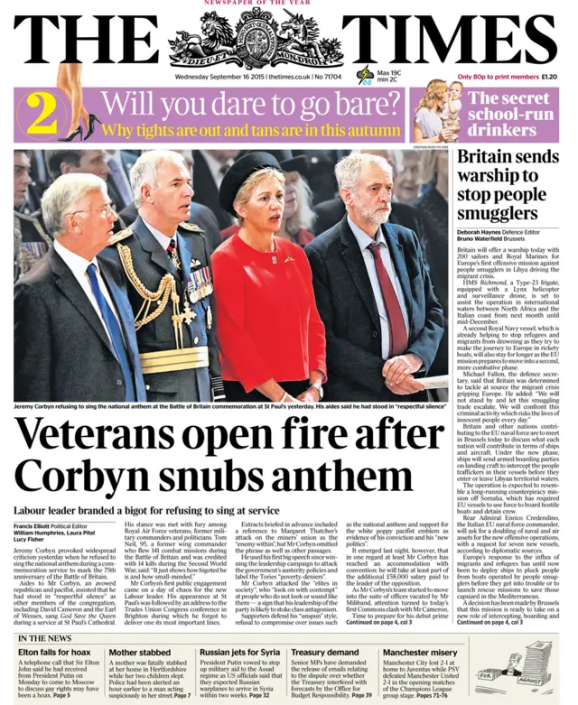 The Times front page - 16 September 2015