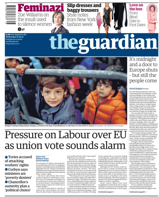 The Guardian front page - 16 September 2015