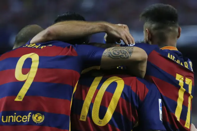 Barcelona's Suarez, Messi, and Neymar