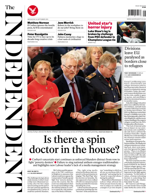 Independent front page - 16 September 2015