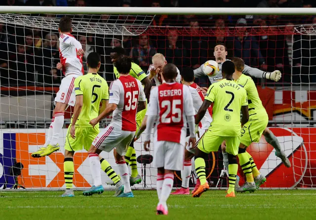 Lasse Schone score Ajax's second goal