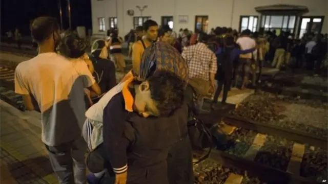 Migrants arriving at a station in north-east Croatia