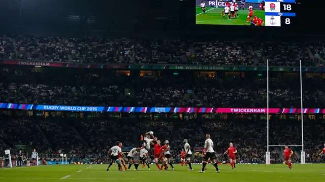 A picture of Twickenham during the match