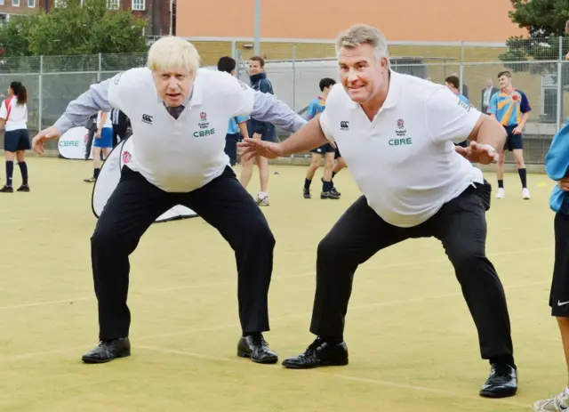 Boris Johnson takes part in rugby coaching