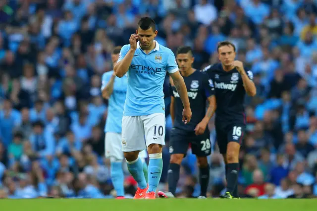 Sergio Aguero looks dejected