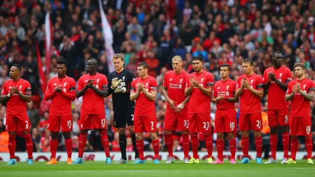 Liverpool players line up ahead of their match against Norwich