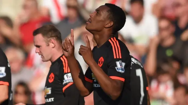 Anthony Martial celebrates his second goal