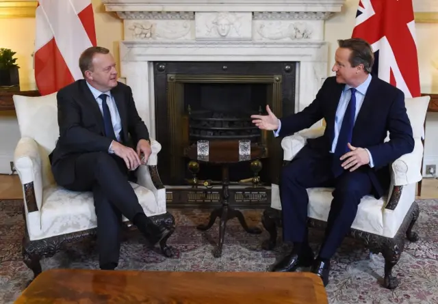 L-R: Danish Prime Minister Lars Lokke Rasmussen with PM David Cameron at Downing Street