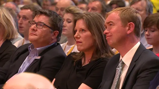 Sarah Gurling and Tim Farron at Lib Dem conference listening to Charles Kennedy tributes