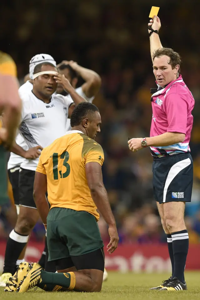 Tevita Kuridrani is shown a yellow card