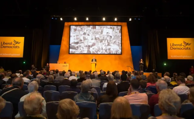 Tim Farron addressing the Lib Dem conference