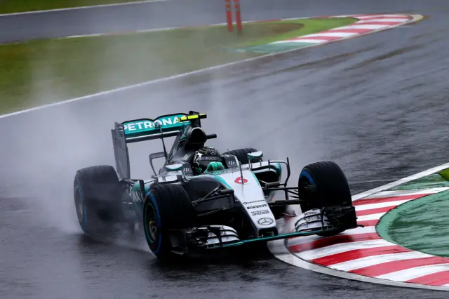 Nico Rosberg driving in the rain