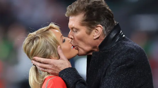 David Hasselhoff puckers up with Welsh girlfriend Hayley Roberts