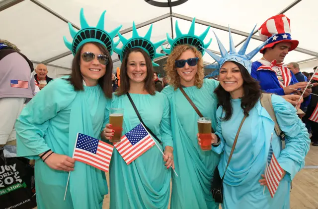 USA fans dressed as the Statue of Liberty