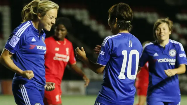 Gemma Davison (left) celebrates Ji So-Yun's goal