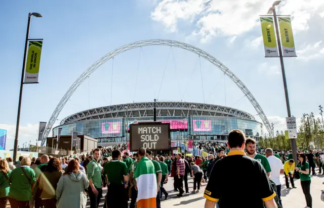 Ireland fans savour the atmosphere outside Wembley Stadium