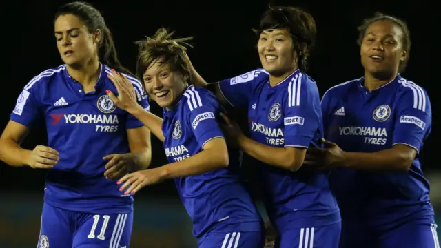 Chelsea celebrate Fran Kirby's (second from left) goal