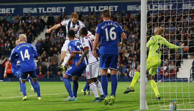 Craig Dawson scores West Brom's second goal