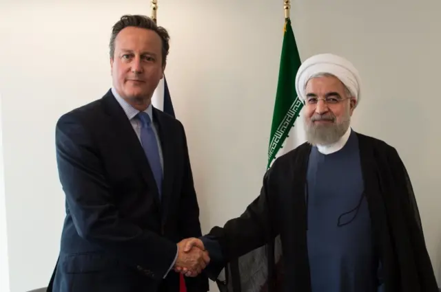 David Cameron meeting Iranian President Hassan Rouhani