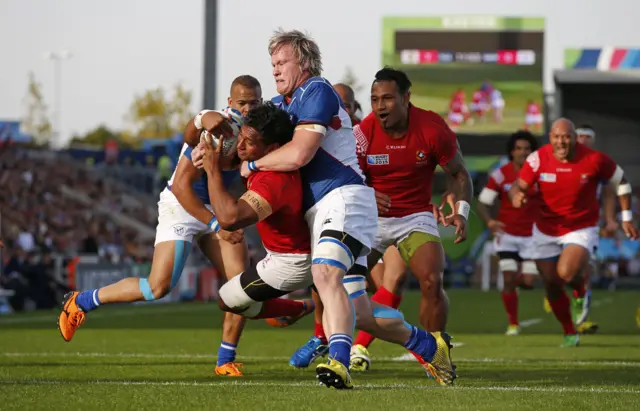 Tonga's Jack Ram scores