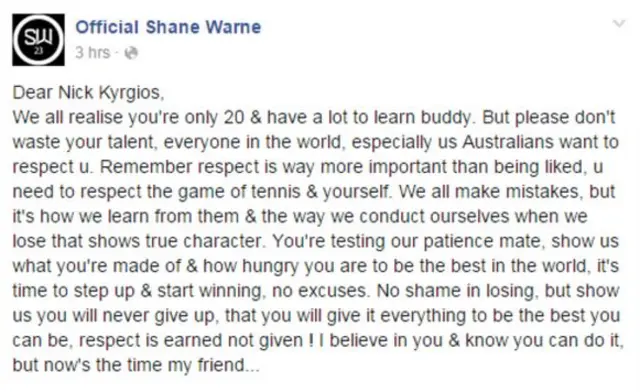 Shane Warne to Nick Kyrgios