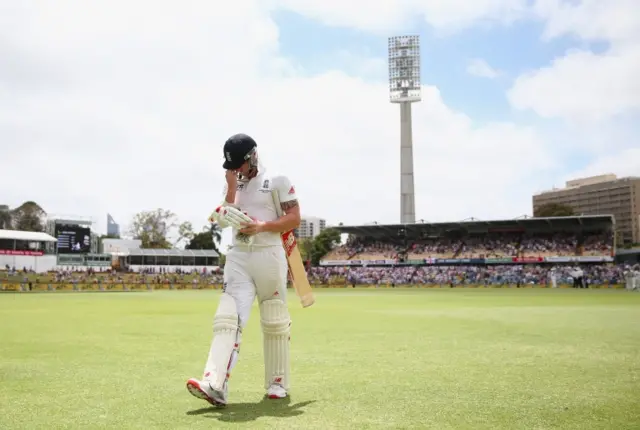 Ben Stokes is dismissed in the 2013/14 tour