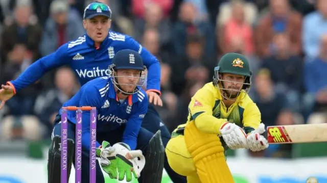 Matthew Wade plays a shot for Australia