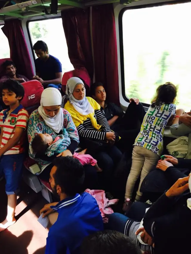 Families on board train