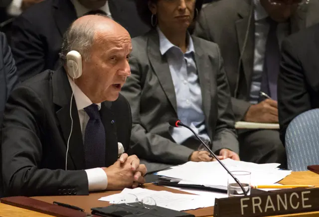 France's Foreign Minister Laurent Fabius speaks at UN Security Council meeting on counter-terrorism.30 Sept 2015