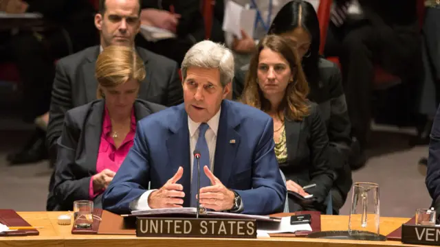 US Secretary of State John Kerry addresses the United Nations Security Council. 30 Sept 2015,